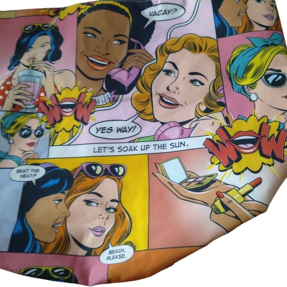 Estee Lauder Cosmetic Vacation Multicolored Beach Tote Bag Comic Strip - Picture 3 of 6